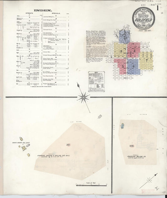 Sanborn Fire Insurance Map from Goldfield, Esmeralda County, Nevada (1917), Sheet #0001 - Complete Map Set gallery image, historic Sanborn map, vintage wall art, Nevada Nevada