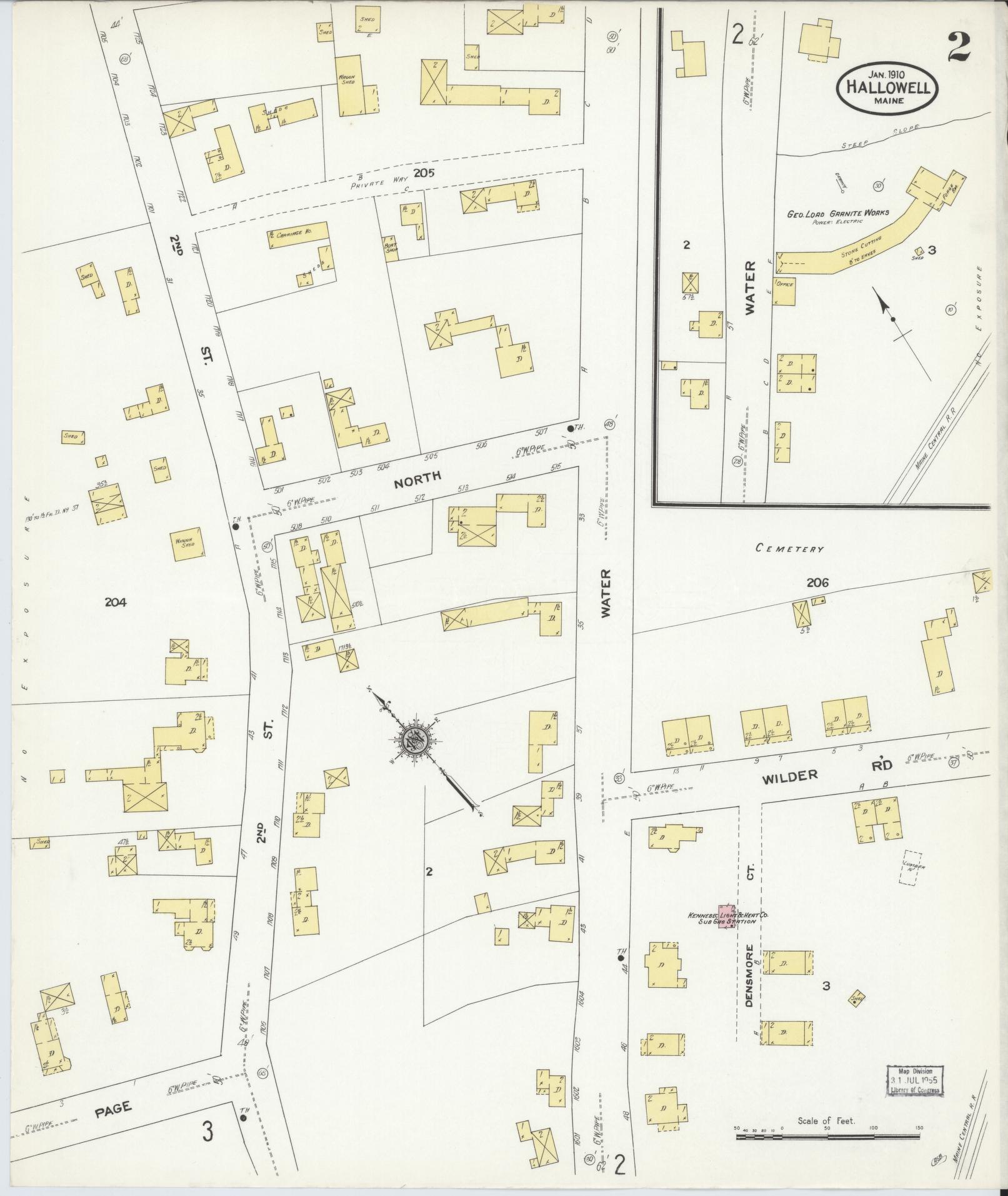 Sanborn Fire Insurance Map from Hallowell, Kennebec County, Maine (1910), Sheet #0002 - Complete Map Set gallery image, historic Sanborn map, vintage wall art, Maine Maine