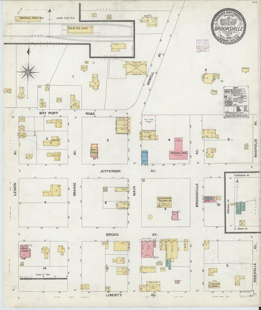 Sanborn Fire Insurance Map from Brooksville, Hernando County, Florida (1906), Sheet #0001 - Historic Sanborn Fire Insurance Map Print, vintage old map wall art, antique decor, genealogy gift, Florida Florida map