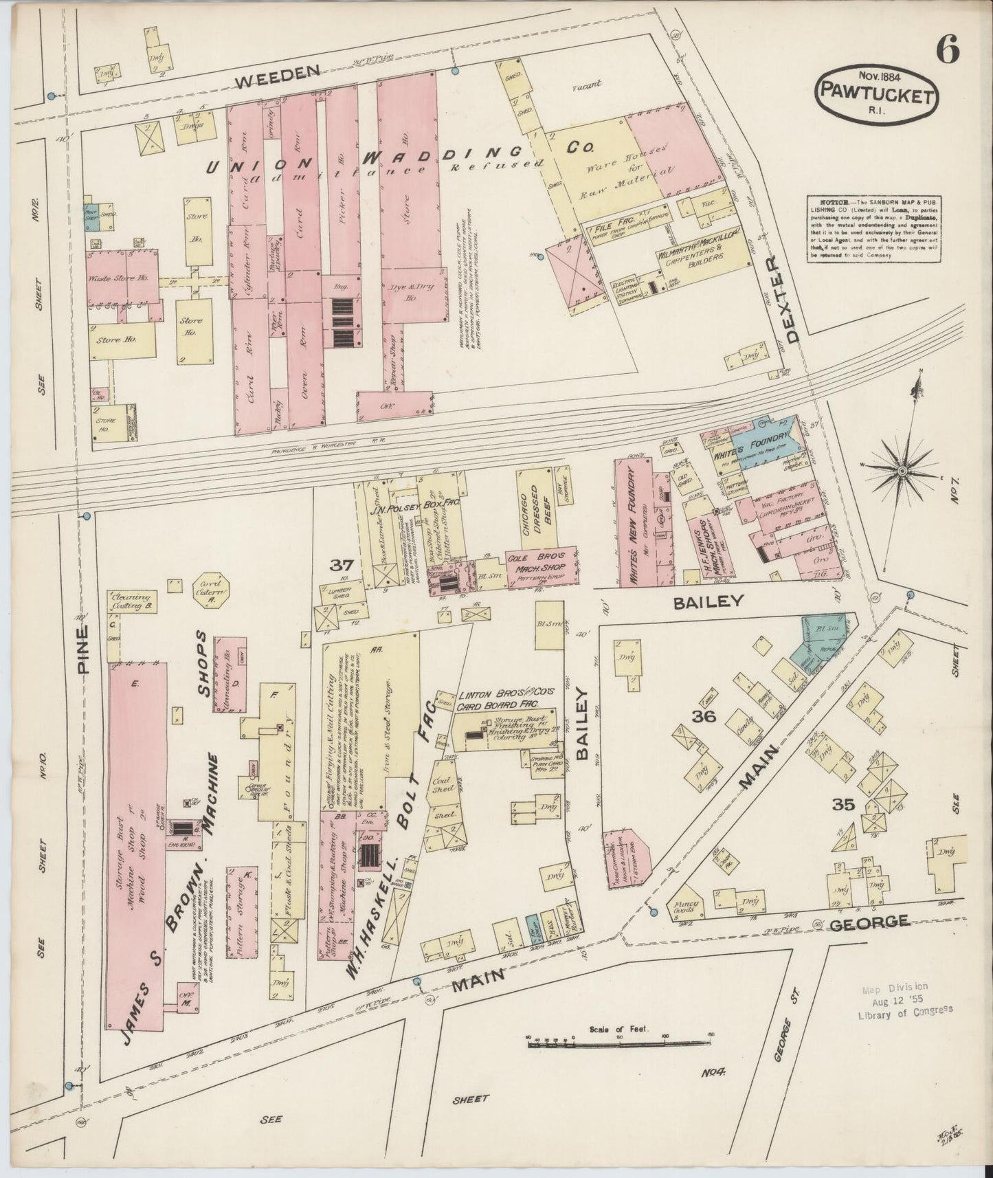 Sanborn Fire Insurance Map from Pawtucket, Providence County, Rhode Island (1884), Sheet #0006 - Complete Map Set gallery image, historic Sanborn map, vintage wall art, Rhode Island Rhode Island