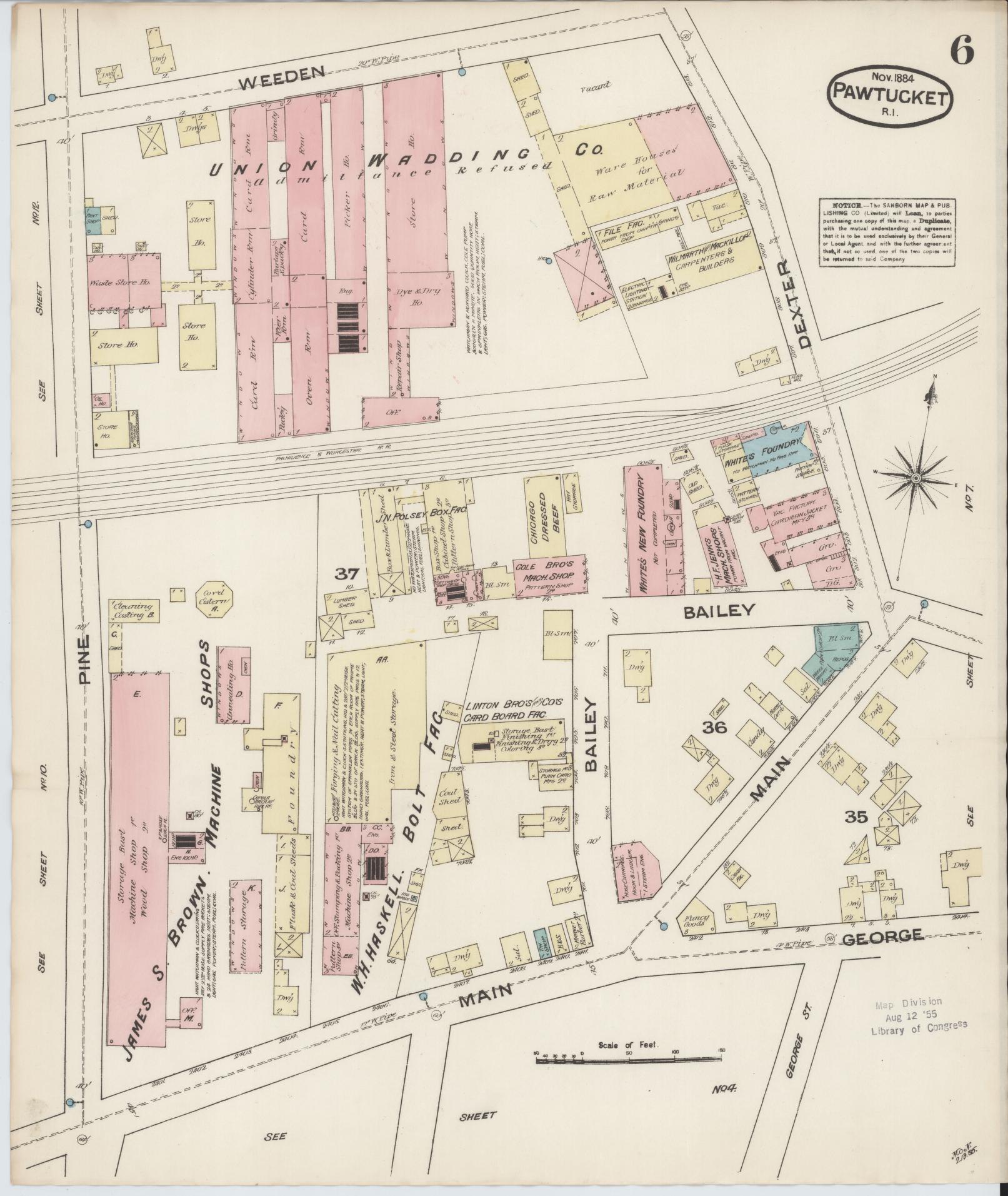 Sanborn Fire Insurance Map from Pawtucket, Providence County, Rhode Island (1884), Sheet #0006 - Complete Map Set gallery image, historic Sanborn map, vintage wall art, Rhode Island Rhode Island