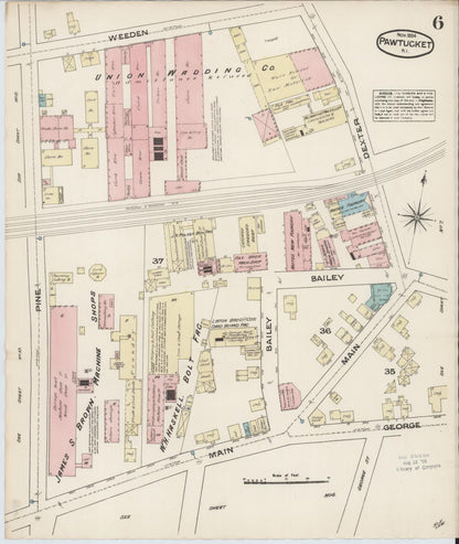 Sanborn Fire Insurance Map from Pawtucket, Providence County, Rhode Island (1884), Sheet #0006 - Complete Map Set gallery image, historic Sanborn map, vintage wall art, Rhode Island Rhode Island