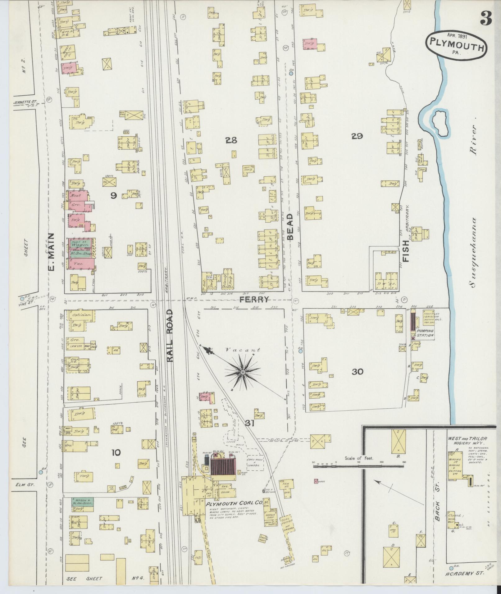 Sanborn Fire Insurance Map from Plymouth, Luzerne County, Pennsylvania (1891), Sheet #0003 - Complete Map Set gallery image, historic Sanborn map, vintage wall art, Pennsylvania Pennsylvania