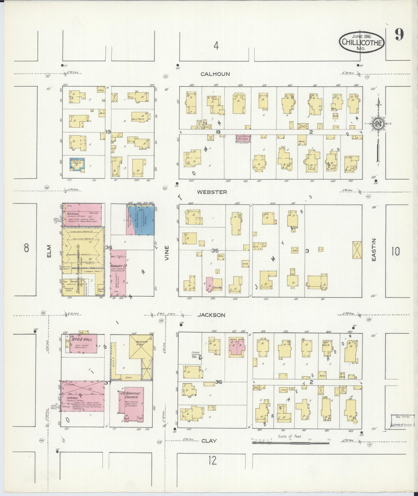 Sanborn Fire Insurance Map from Chillicothe, Livingston County, Missouri (1916), Sheet #0009 - Complete Map Set gallery image, historic Sanborn map, vintage wall art, Missouri Missouri