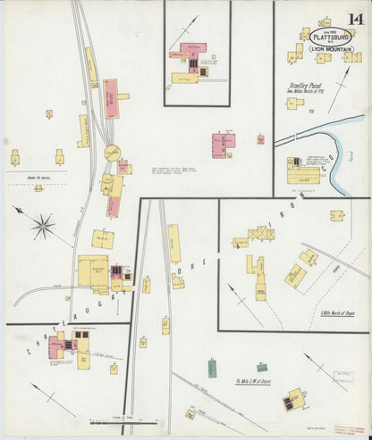 Sanborn Fire Insurance Map from Plattsburg, Clinton County, New York (1902), Sheet #0014 - Historic Sanborn Fire Insurance Map Print, vintage old map wall art, antique decor, genealogy gift, New York New York map