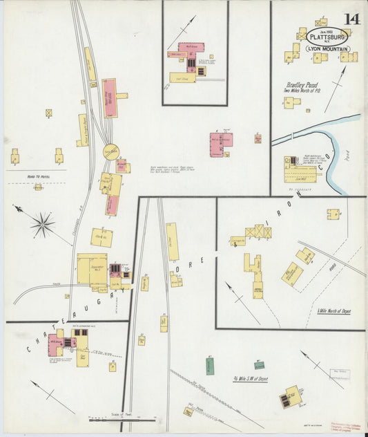 Sanborn Fire Insurance Map from Plattsburg, Clinton County, New York (1902), Sheet #0014 - Historic Sanborn Fire Insurance Map Print, vintage old map wall art, antique decor, genealogy gift, New York New York map