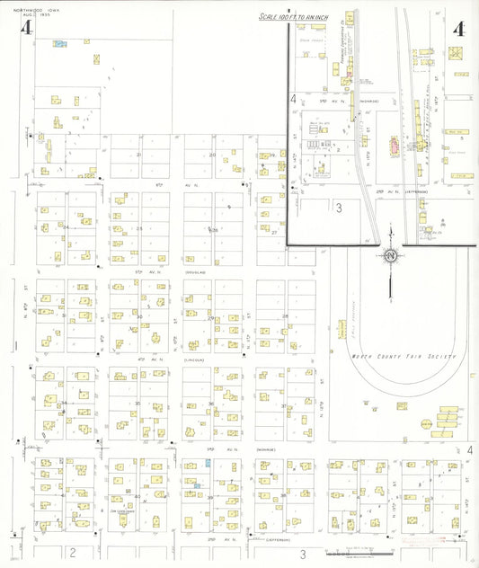 Sanborn Fire Insurance Map from Northwood, Worth County, Iowa (1935), Sheet #0004 - Historic Sanborn Fire Insurance Map Print, vintage old map wall art