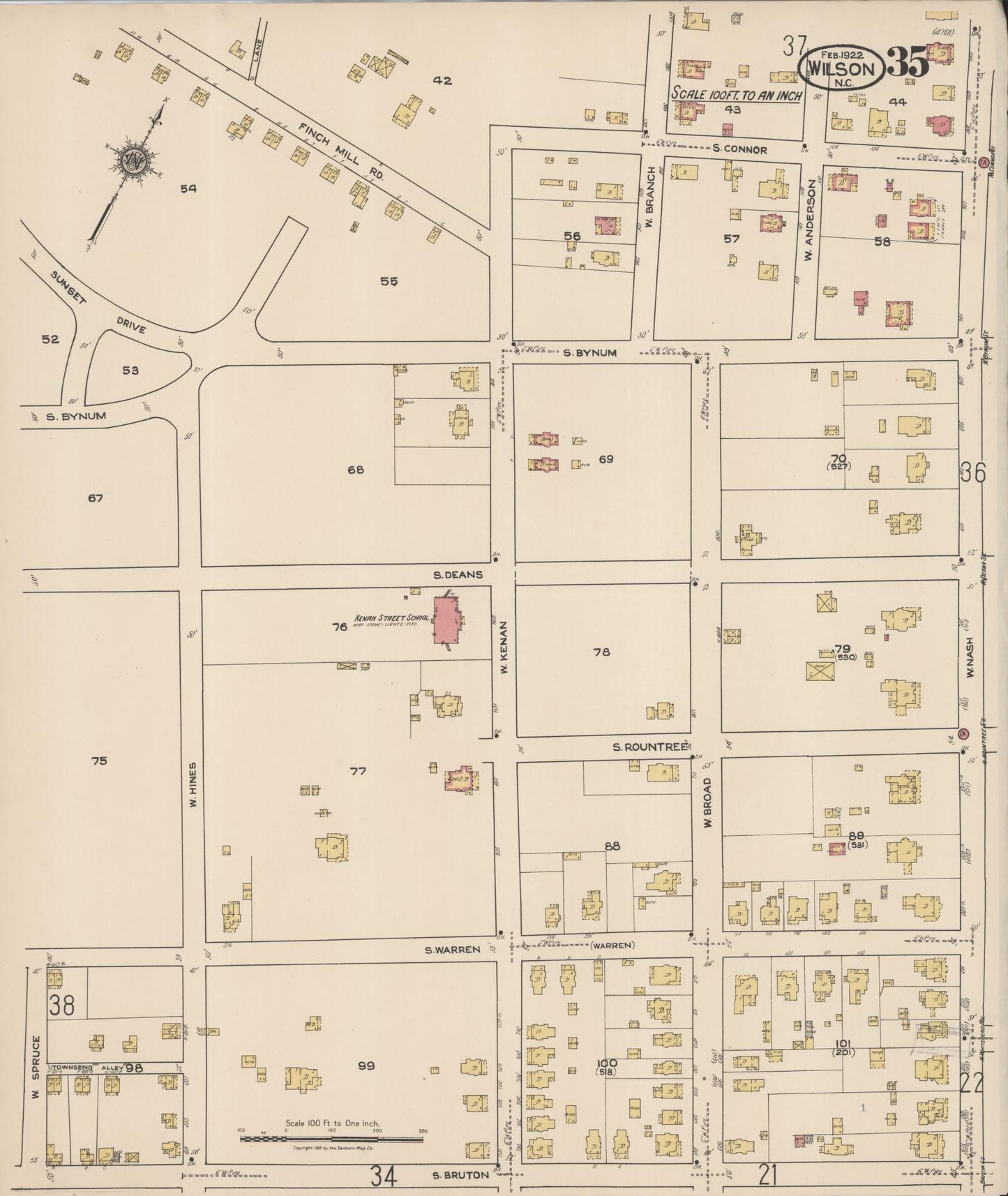 Sanborn Fire Insurance Map from Wilson, Wilson County, North Carolina (1922), Sheet #0035 - Historic Sanborn Fire Insurance Map Print, vintage old map wall art, antique decor, genealogy gift, North Carolina North Carolina map