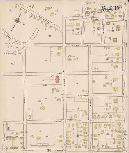 Sanborn Fire Insurance Map from Wilson, Wilson County, North Carolina (1922), Sheet #0035 - Historic Sanborn Fire Insurance Map Print, vintage old map wall art, antique decor, genealogy gift, North Carolina North Carolina map