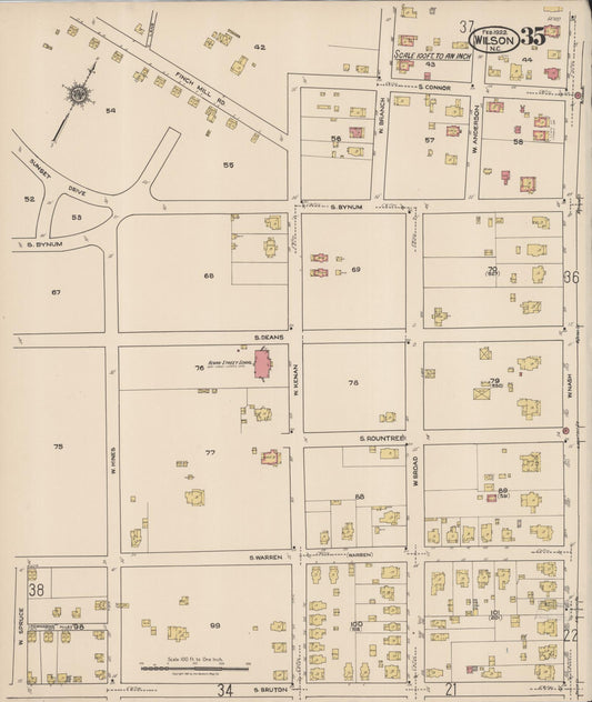 Sanborn Fire Insurance Map from Wilson, Wilson County, North Carolina (1922), Sheet #0035 - Historic Sanborn Fire Insurance Map Print, vintage old map wall art, antique decor, genealogy gift, North Carolina North Carolina map