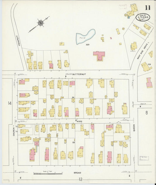 Sanborn Fire Insurance Map from Lyons, Wayne County, New York (1911), Sheet #0011 - Historic Sanborn Fire Insurance Map Print, vintage old map wall art, antique decor, genealogy gift, New York New York map