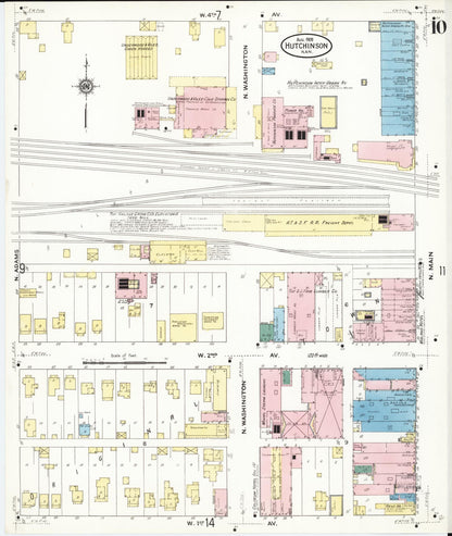 Sanborn Fire Insurance Map from Hutchinson, Reno County, Kansas (1909), Sheet #0010 - Complete Map Set gallery image, historic Sanborn map, vintage wall art, Kansas Kansas