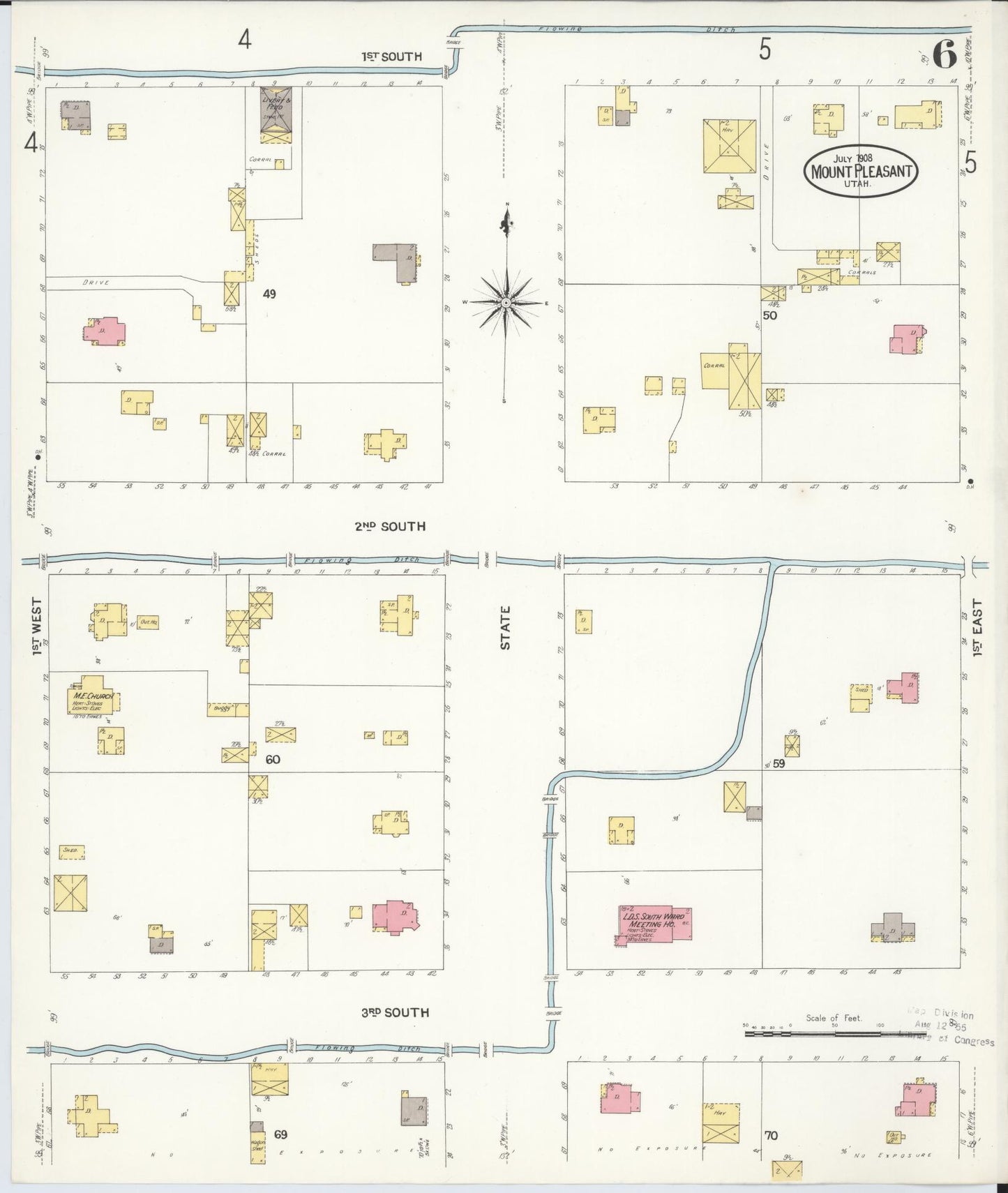 Sanborn Fire Insurance Map from Mount Pleasant, Sanpete County, Utah (1908), Sheet #0006 - Historic Sanborn Fire Insurance Map Print, vintage old map wall art, antique decor, genealogy gift, Utah Utah map