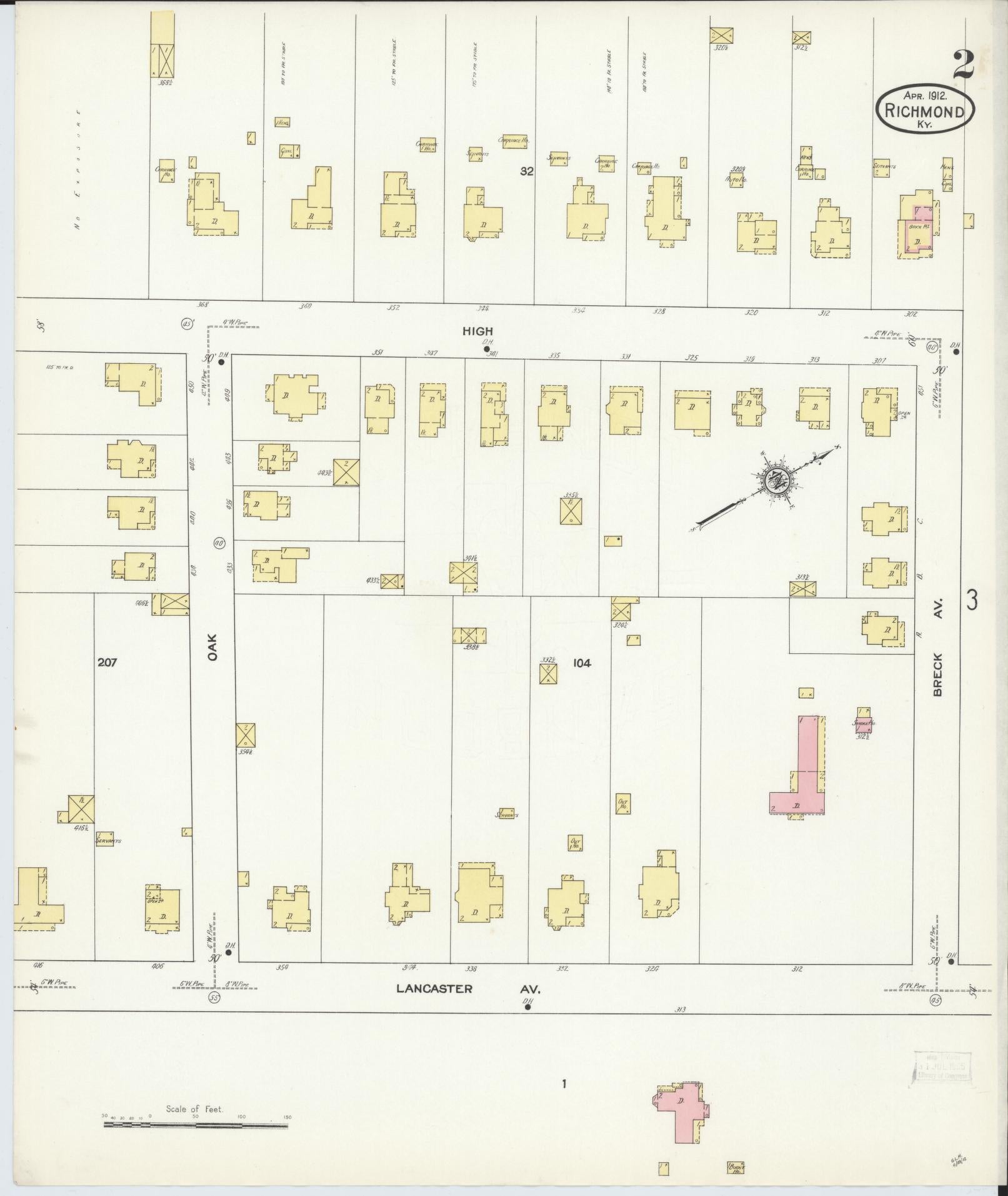 Sanborn Fire Insurance Map from Richmond, Madison County, Kentucky (1912), Sheet #0002 - Complete Map Set gallery image, historic Sanborn map, vintage wall art, Kentucky Kentucky