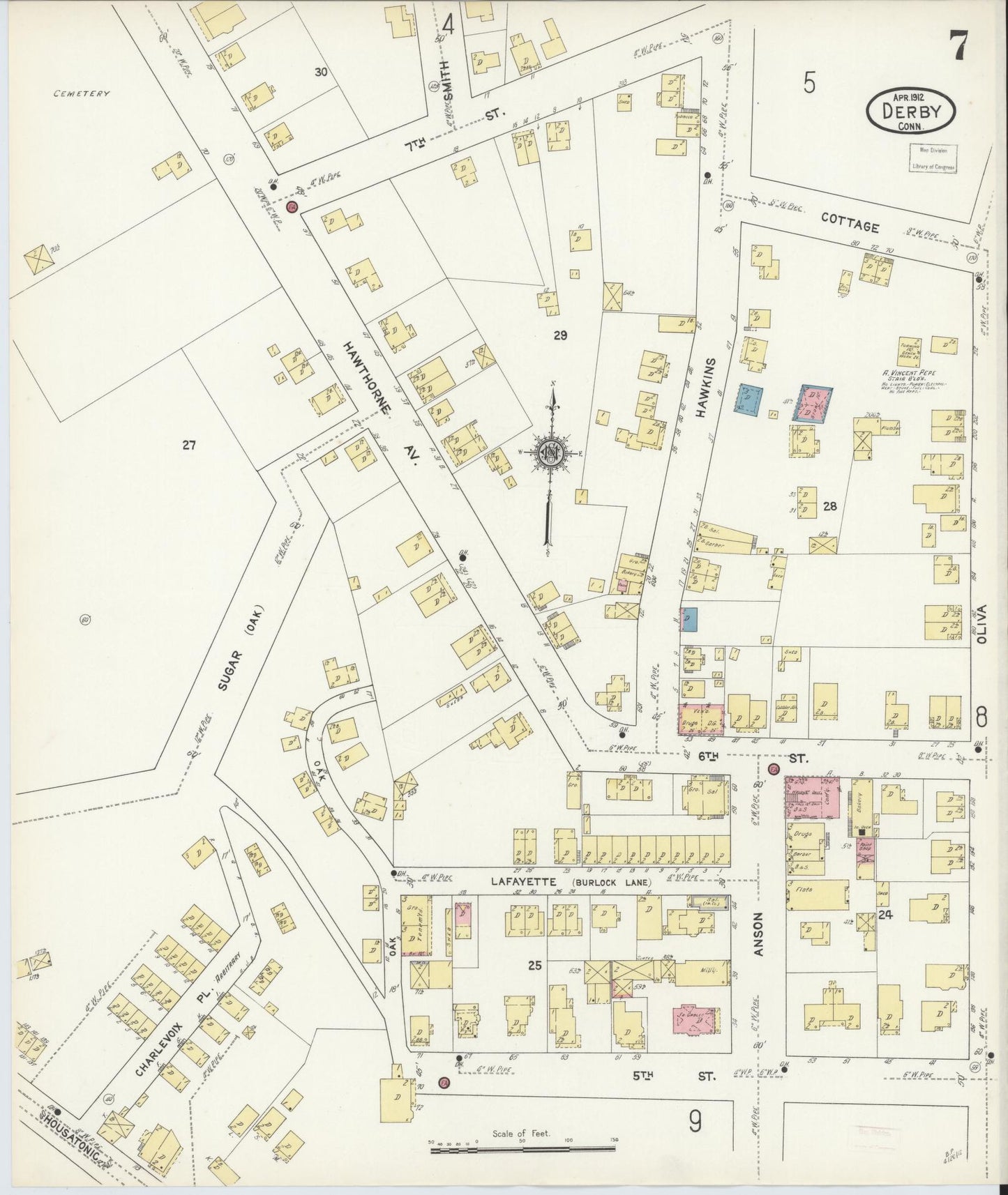 Sanborn Fire Insurance Map from Derby, New Haven County, Connecticut (1912), Sheet #0007 - Complete Map Set gallery image, historic Sanborn map, vintage wall art, Connecticut Connecticut