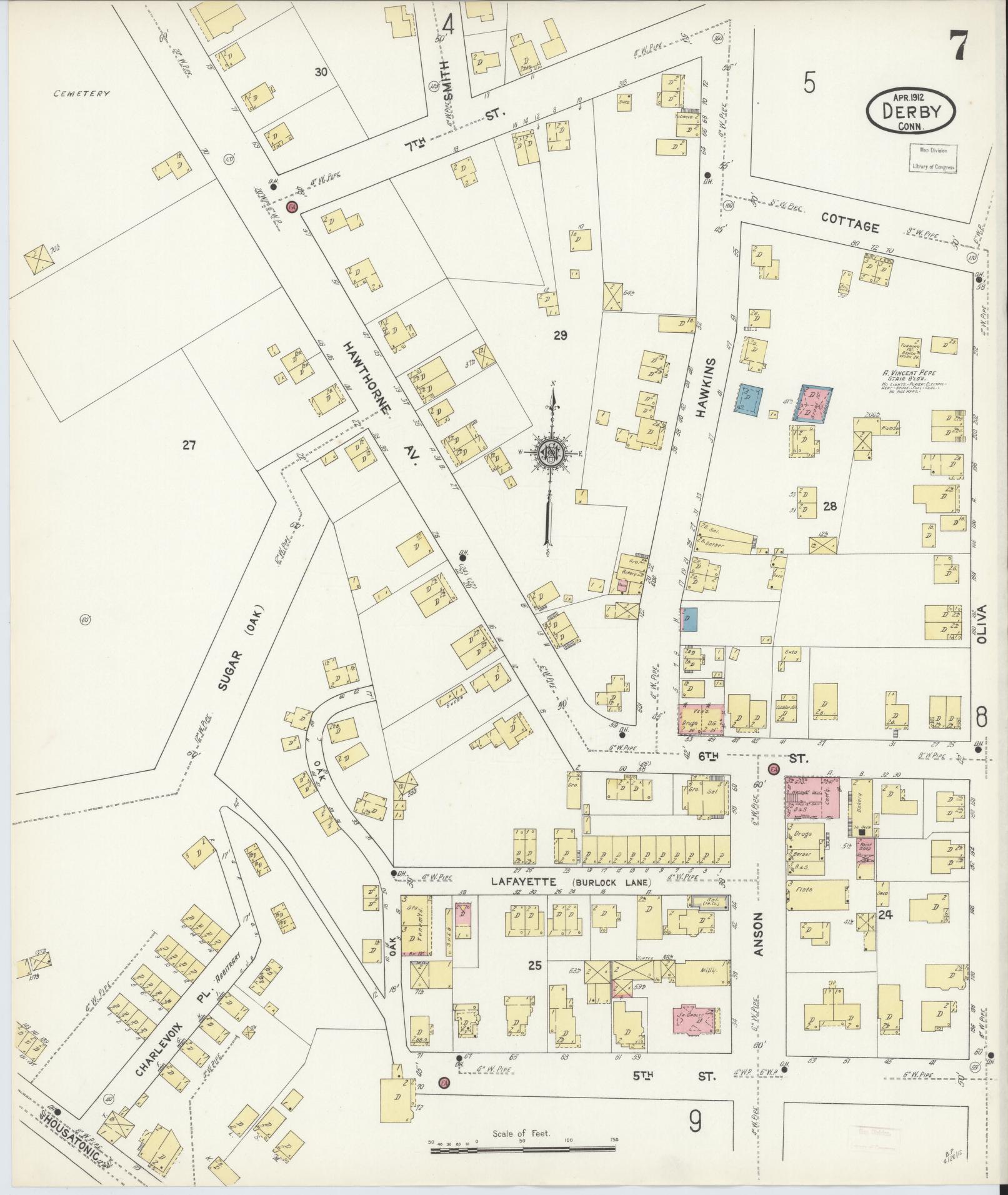 Sanborn Fire Insurance Map from Derby, New Haven County, Connecticut (1912), Sheet #0007 - Complete Map Set gallery image, historic Sanborn map, vintage wall art, Connecticut Connecticut