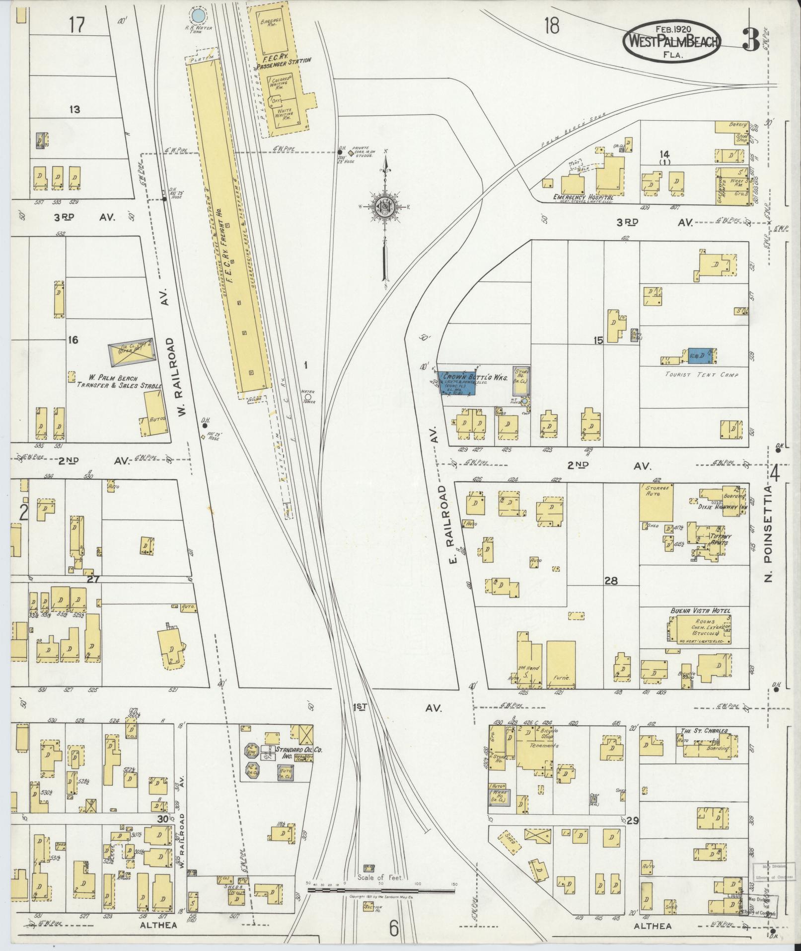 Sanborn Fire Insurance Map from West Palm Beach, Dade County, Florida (1920), Sheet #0003 - Historic Sanborn Fire Insurance Map Print, vintage old map wall art, antique decor, genealogy gift, Florida Florida map