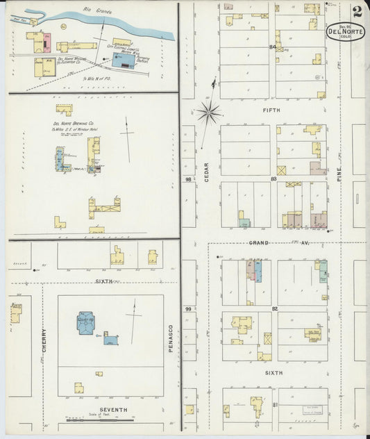Sanborn Fire Insurance Map from Del Norte, Rio Grande County, Colorado (1895), Sheet #0002 - Historic Sanborn Fire Insurance Map Print, vintage old map wall art, antique decor, genealogy gift, Colorado Colorado map
