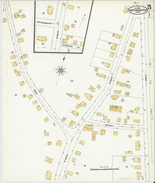 Sanborn Fire Insurance Map from North Brookfield, Worcester County, Massachusetts (1906), Sheet #0005 - Historic Sanborn Fire Insurance Map Print, vintage old map wall art, antique decor, genealogy gift, Massachusetts Massachusetts map