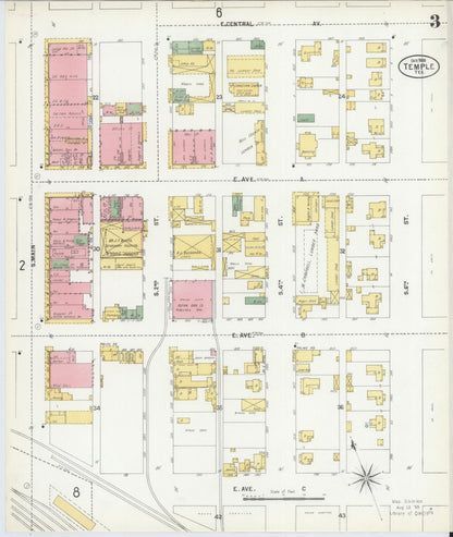 Sanborn Fire Insurance Map from Temple, Bell County, Texas (1900), Sheet #0003 - Complete Map Set gallery image, historic Sanborn map, vintage wall art, Texas Texas