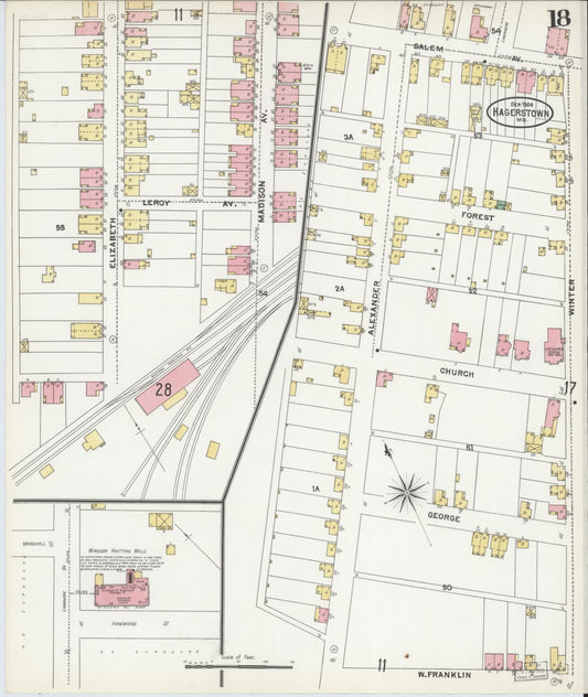 Sanborn Fire Insurance Map from Hagerstown, Washington County, Maryland (1904), Sheet #0018 - Historic Sanborn Fire Insurance Map Print, vintage old map wall art, antique decor, genealogy gift, Maryland Maryland map