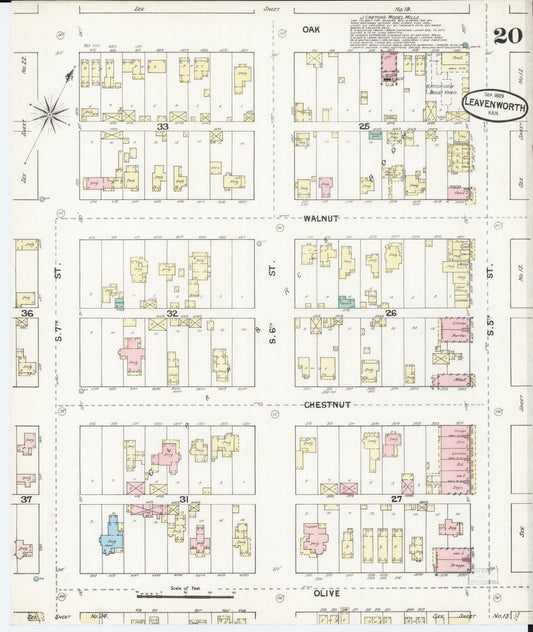 Sanborn Fire Insurance Map from Leavenworth, Leavenworth County, Kansas (1889), Sheet #0021 - Historic Sanborn Fire Insurance Map Print, vintage old map wall art, antique decor, genealogy gift, Kansas Kansas map