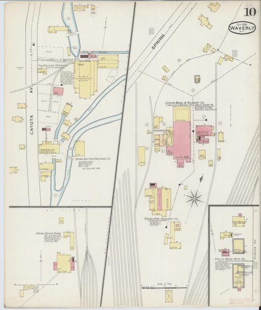Sanborn Fire Insurance Map from Waverly, Tioga County, New York (1893), Sheet #0010 - Historic Sanborn Fire Insurance Map Print, vintage old map wall art, antique decor, genealogy gift, New York New York map