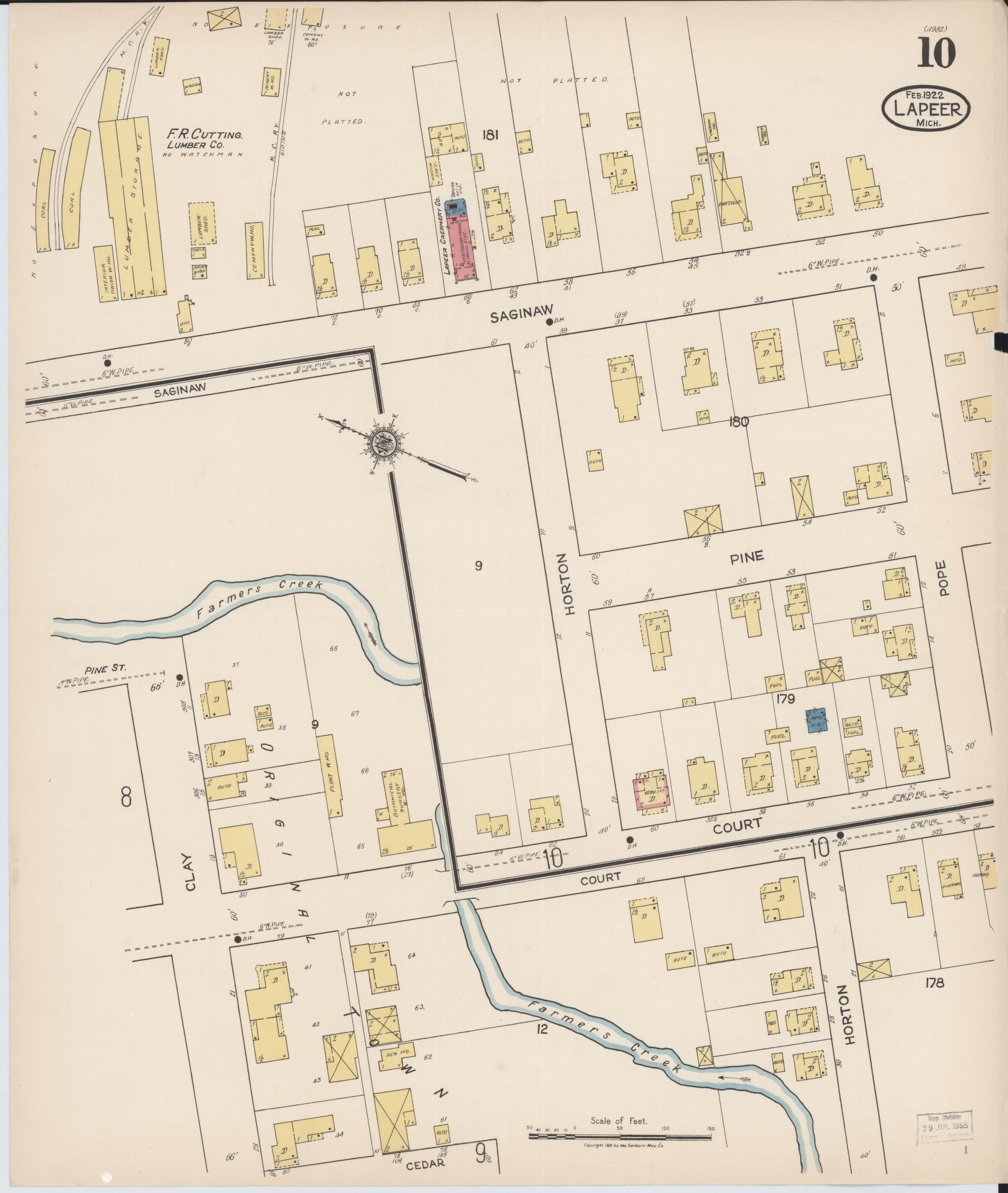 Sanborn Fire Insurance Map from Lapeer, Lapeer County, Michigan (1922), Sheet #0010 - Complete Map Set gallery image, historic Sanborn map, vintage wall art, Michigan Michigan