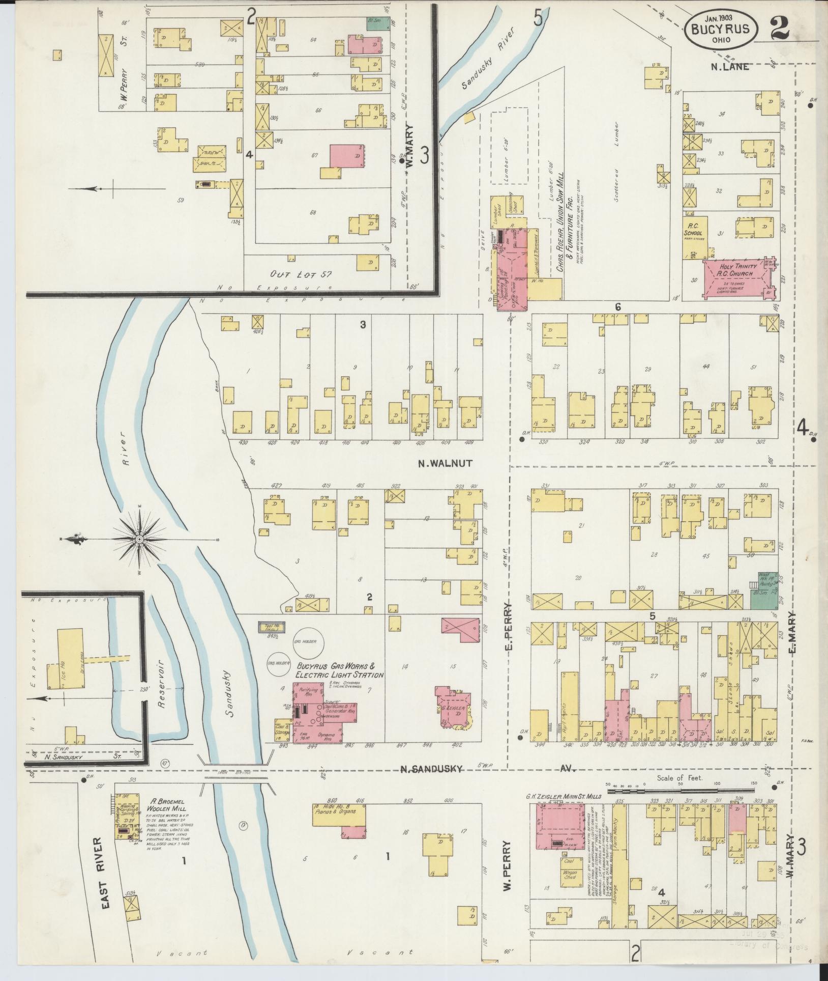 Sanborn Fire Insurance Map from Bucyrus, Crawford County, Ohio (1903), Sheet #0002 - Historic Sanborn Fire Insurance Map Print, vintage old map wall art, antique decor, genealogy gift, Ohio Ohio map