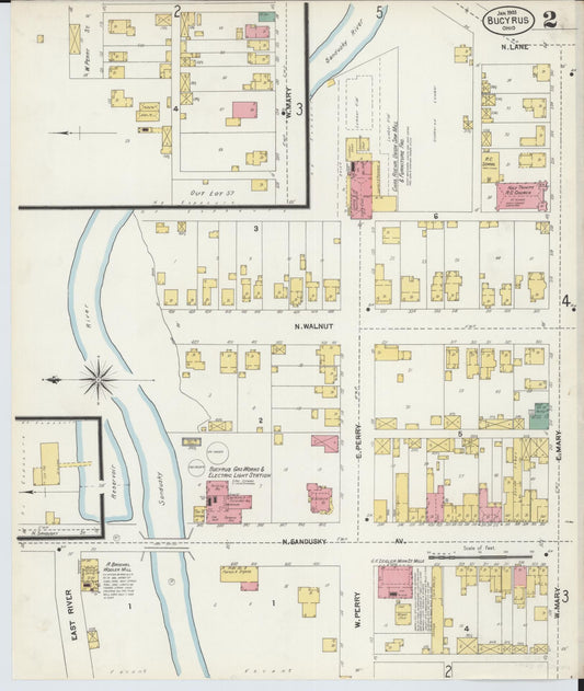 Sanborn Fire Insurance Map from Bucyrus, Crawford County, Ohio (1903), Sheet #0002 - Historic Sanborn Fire Insurance Map Print, vintage old map wall art, antique decor, genealogy gift, Ohio Ohio map