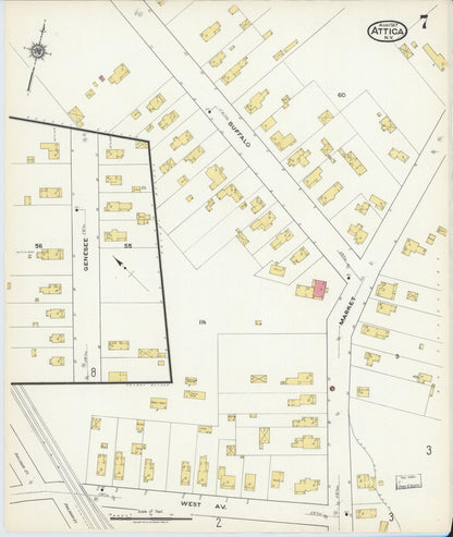 Sanborn Fire Insurance Map from Attica, Wyoming County, New York (1917), Sheet #0007 - Complete Map Set gallery image, historic Sanborn map, vintage wall art, Attica Wyoming