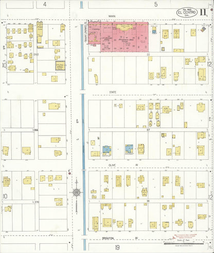 Sanborn Fire Insurance Map from El Centro, Imperial County, California (1922), Sheet #0011 - Historic Sanborn Fire Insurance Map Print, vintage old map wall art, antique decor, genealogy gift, California California map