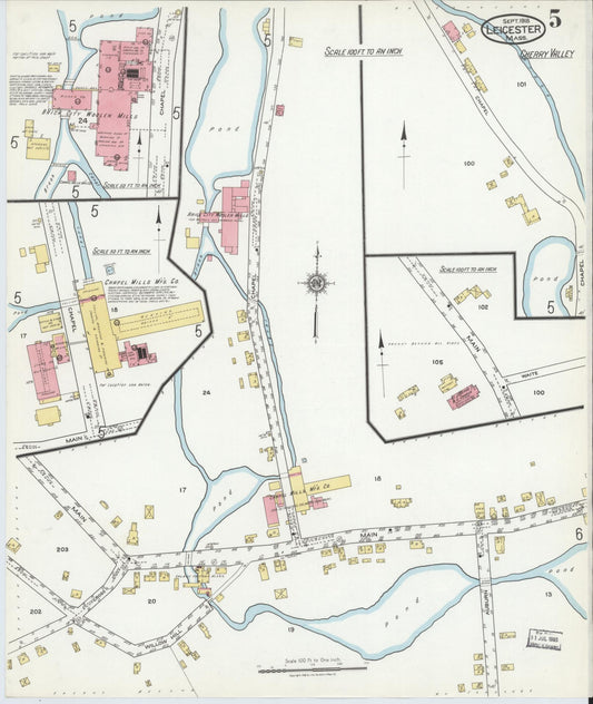 Sanborn Fire Insurance Map from Leicester, Worcester County, Massachusetts (1918), Sheet #0005 - Historic Sanborn Fire Insurance Map Print, vintage old map wall art, antique decor, genealogy gift, Massachusetts Massachusetts map