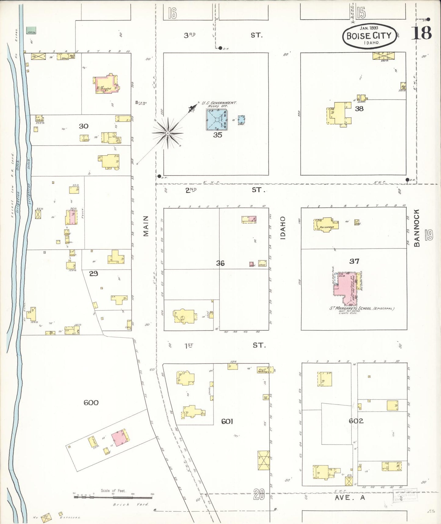 Sanborn Fire Insurance Map from Boise, Ada County, Idaho (1893), Sheet #0018 - Complete Map Set gallery image, historic Sanborn map, vintage wall art, Idaho Idaho