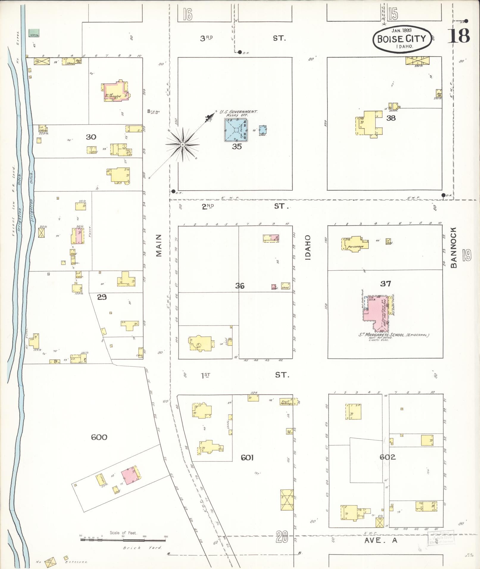 Sanborn Fire Insurance Map from Boise, Ada County, Idaho (1893), Sheet #0018 - Complete Map Set gallery image, historic Sanborn map, vintage wall art, Idaho Idaho