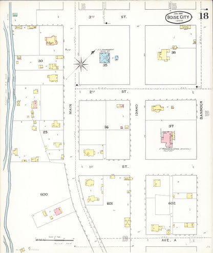 Sanborn Fire Insurance Map from Boise, Ada County, Idaho (1893), Sheet #0018 - Complete Map Set gallery image, historic Sanborn map, vintage wall art, Idaho Idaho
