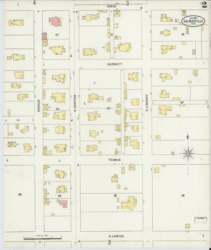 Sanborn Fire Insurance Map from Gainesville, Cooke County, Texas (1897), Sheet #0002 - Complete Map Set gallery image, historic Sanborn map, vintage wall art, Texas Texas