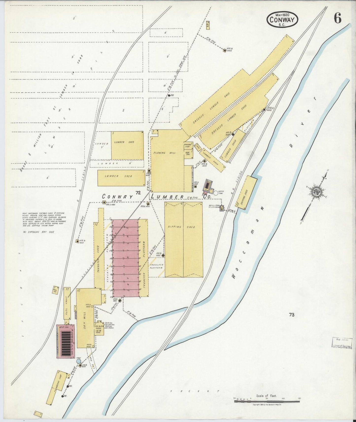Sanborn Fire Insurance Map from Conway, Horry County, South Carolina (1920), Sheet #0006 - Complete Map Set gallery image, historic Sanborn map, vintage wall art, South Carolina South Carolina