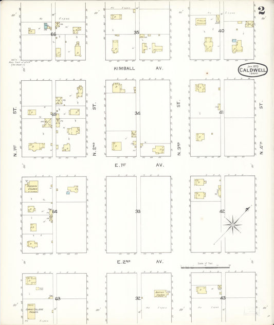 Sanborn Fire Insurance Map from Caldwell, Canyon County, Idaho (1892), Sheet #0002 - Historic Sanborn Fire Insurance Map Print, vintage old map wall art, antique decor, genealogy gift, Idaho Idaho map