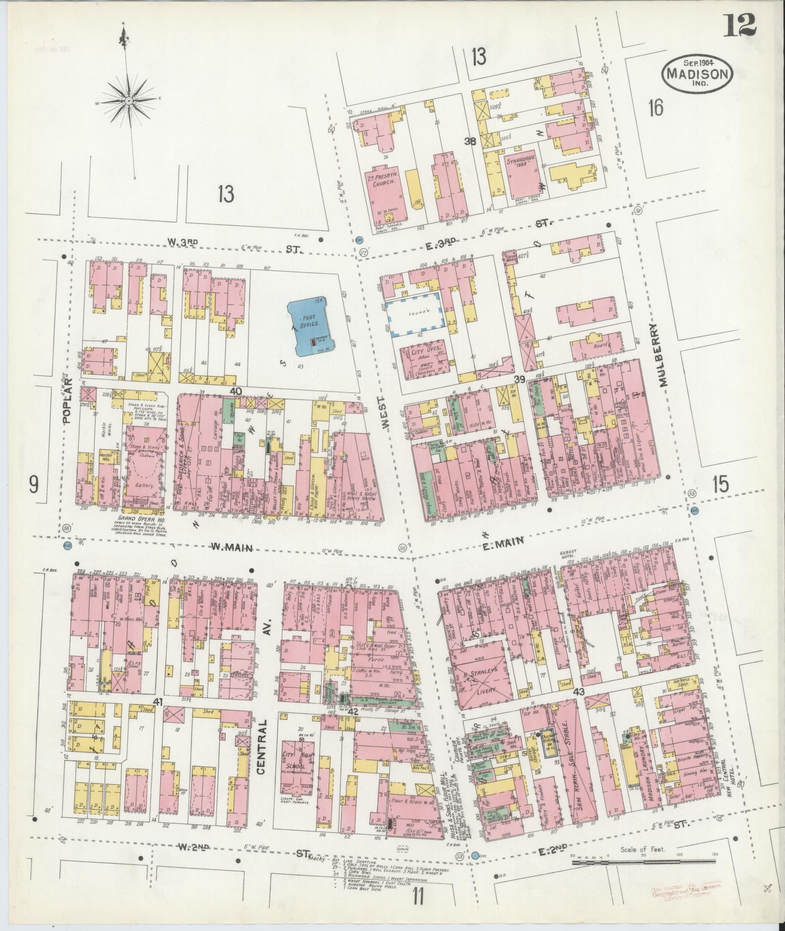 Sanborn Fire Insurance Map from Madison, Jefferson County, Indiana (1904), Sheet #0012 - Complete Map Set gallery image, historic Sanborn map, vintage wall art, Indiana Indiana