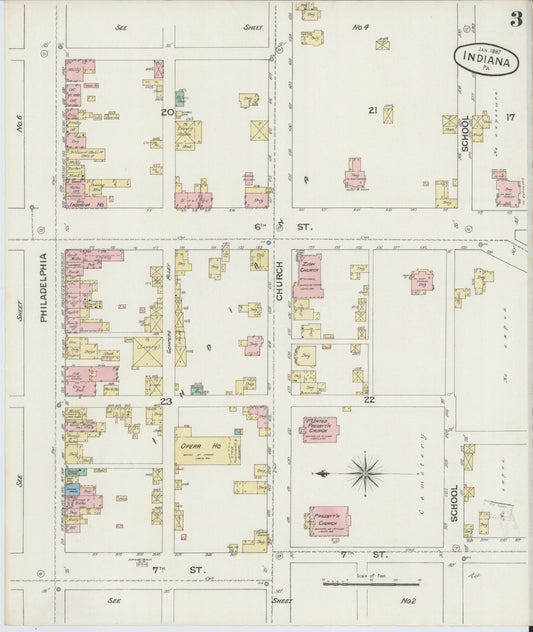 Sanborn Fire Insurance Map from Indiana, Indiana County, Pennsylvania (1887), Sheet #0003 - Historic Sanborn Fire Insurance Map Print, vintage old map wall art, antique decor, genealogy gift, Sanborn Fire Insurance Map from Indiana Indiana map
