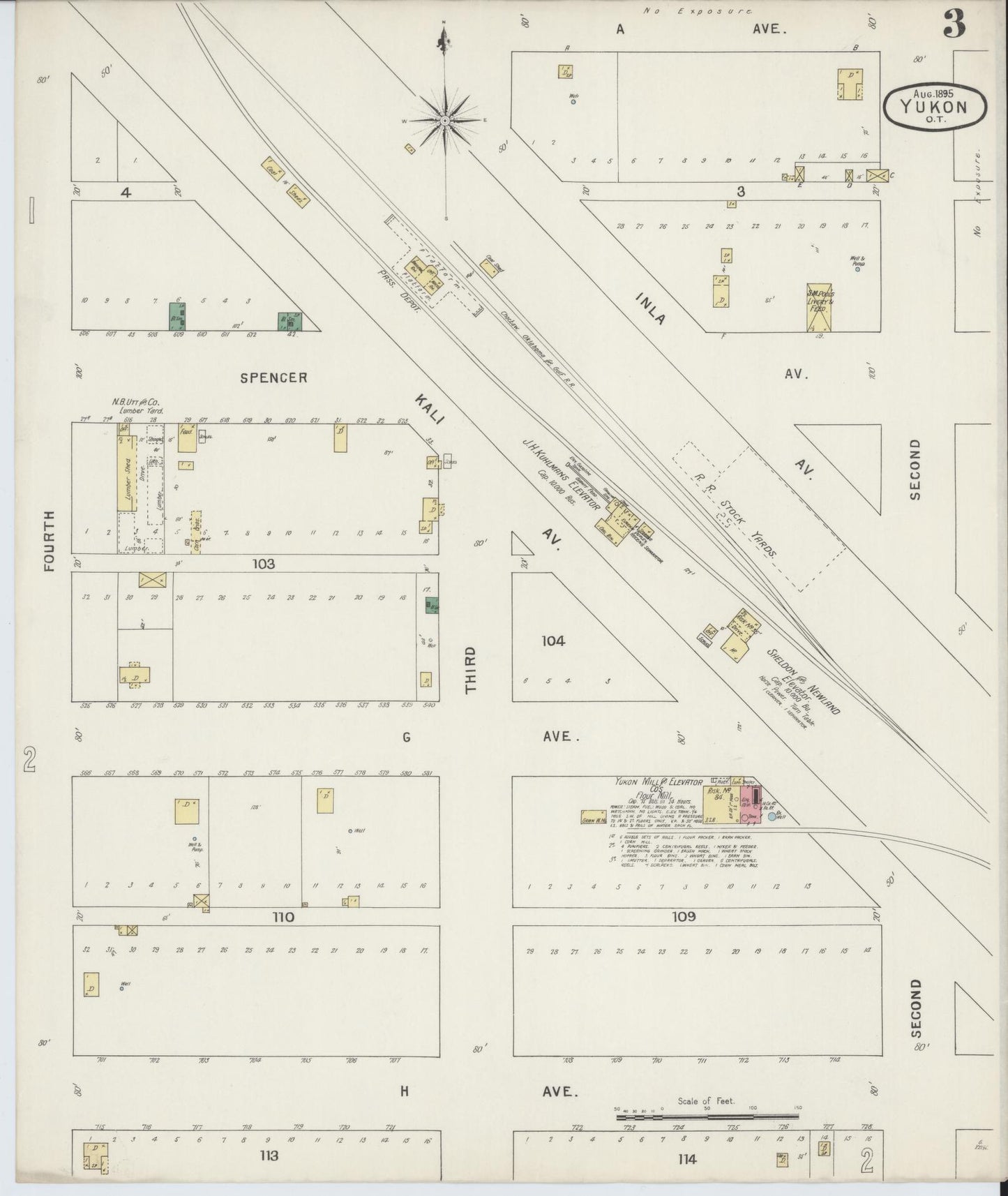 Sanborn Fire Insurance Map from Yukon, Canadian County, Oklahoma (1895), Sheet #0003 - Historic Sanborn Fire Insurance Map Print, vintage old map wall art, antique decor, genealogy gift, Oklahoma Oklahoma map