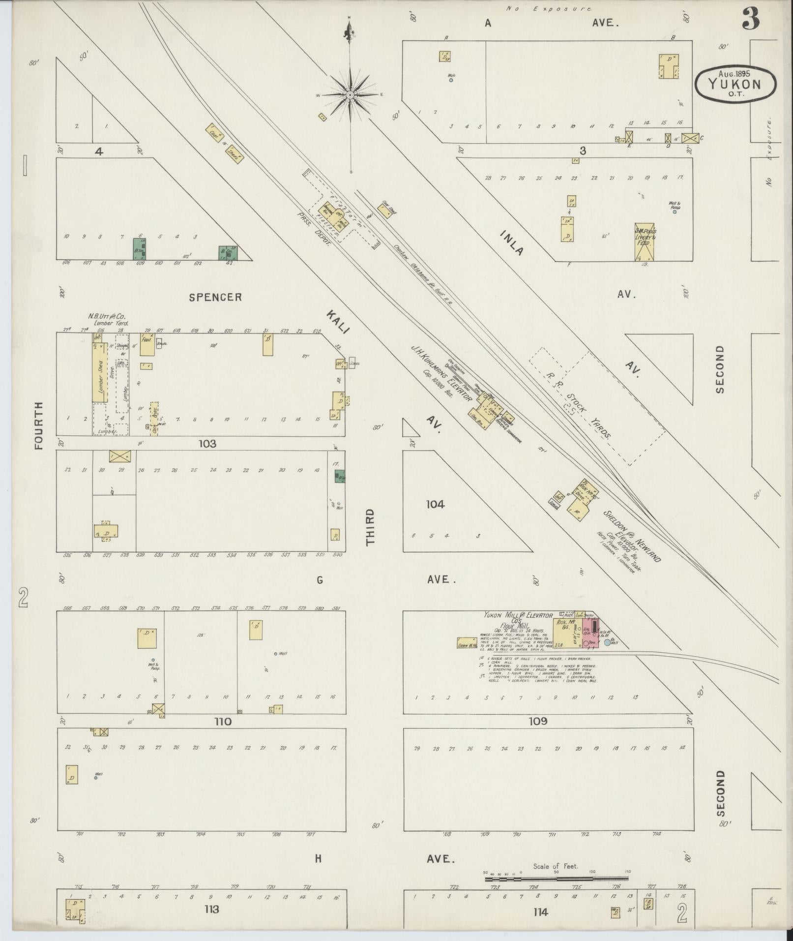 Sanborn Fire Insurance Map from Yukon, Canadian County, Oklahoma (1895), Sheet #0003 - Historic Sanborn Fire Insurance Map Print, vintage old map wall art, antique decor, genealogy gift, Oklahoma Oklahoma map