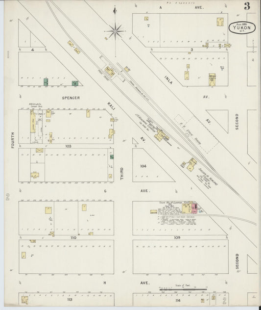 Sanborn Fire Insurance Map from Yukon, Canadian County, Oklahoma (1895), Sheet #0003 - Historic Sanborn Fire Insurance Map Print, vintage old map wall art, antique decor, genealogy gift, Oklahoma Oklahoma map
