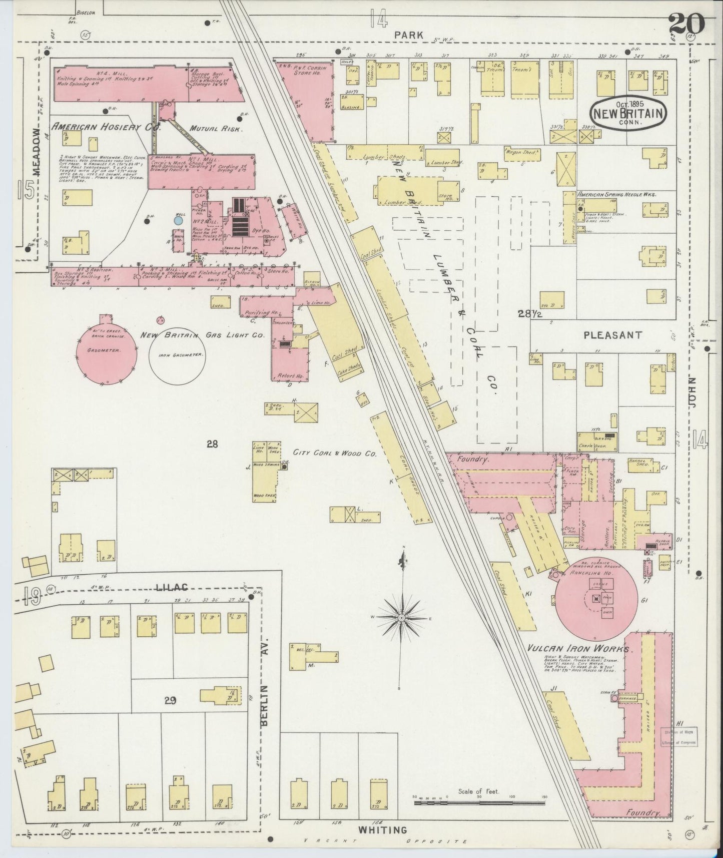 Sanborn Fire Insurance Map from New Britain, Hartford County, Connecticut (1895), Sheet #0020 - Historic Sanborn Fire Insurance Map Print, vintage old map wall art, antique decor, genealogy gift, Connecticut Connecticut map