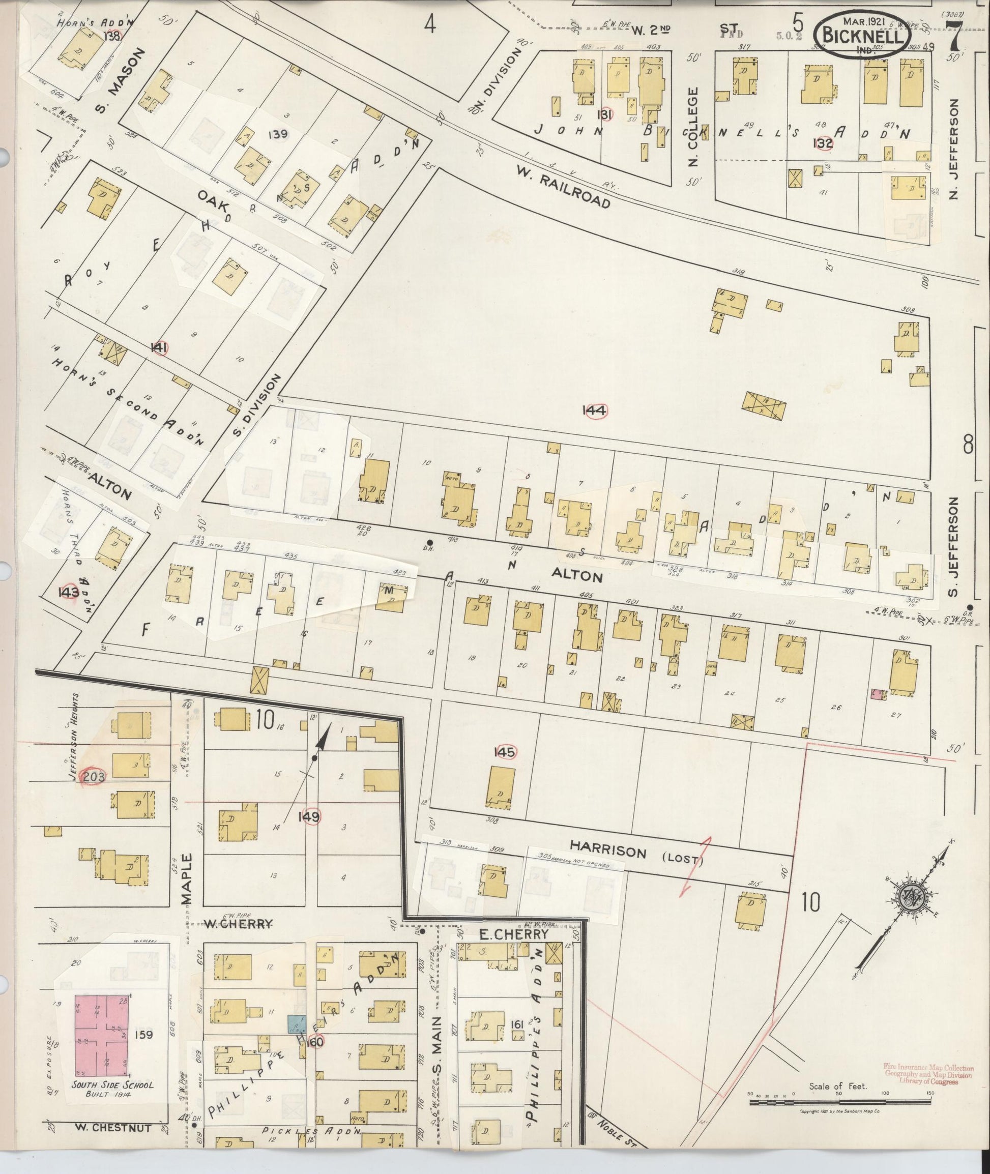 Sanborn Fire Insurance Map from Bicknell, Knox County, Indiana (1946), Sheet #0007 - Historic Sanborn Fire Insurance Map Print, vintage old map wall art, antique decor, genealogy gift, Indiana Indiana map
