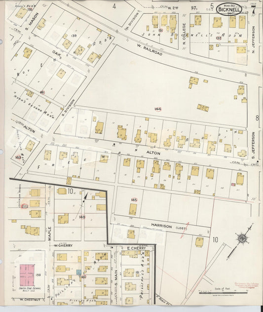Sanborn Fire Insurance Map from Bicknell, Knox County, Indiana (1946), Sheet #0007 - Historic Sanborn Fire Insurance Map Print, vintage old map wall art, antique decor, genealogy gift, Indiana Indiana map