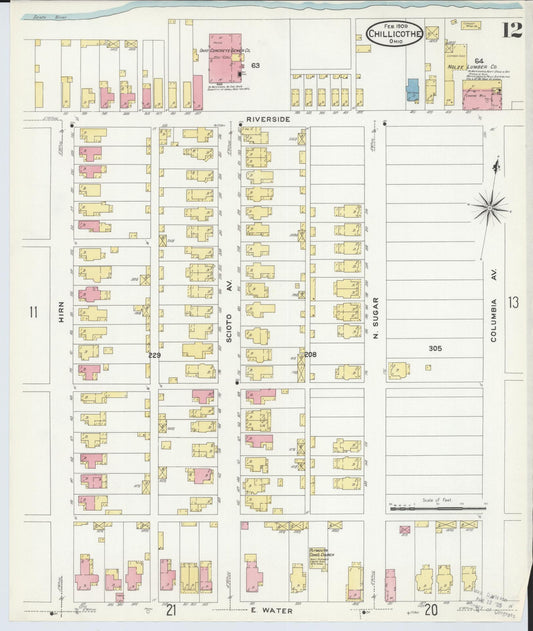 Sanborn Fire Insurance Map from Chillicothe, Ross County, Ohio (1909), Sheet #0012 - Historic Sanborn Fire Insurance Map Print, vintage old map wall art, antique decor, genealogy gift, Ohio Ohio map