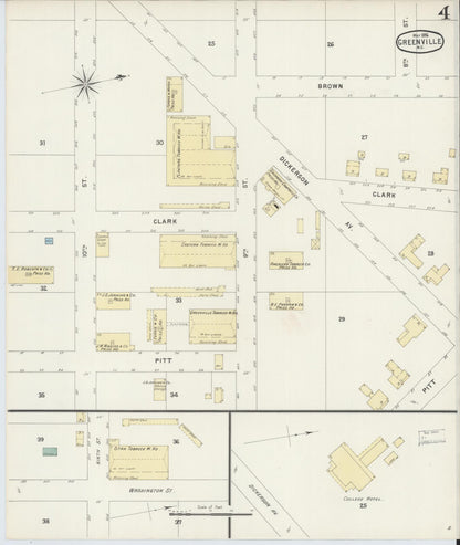 Sanborn Fire Insurance Map from Greenville, Pitt County, North Carolina (1896), Sheet #0004 - Complete Map Set gallery image, historic Sanborn map, vintage wall art, North Carolina North Carolina