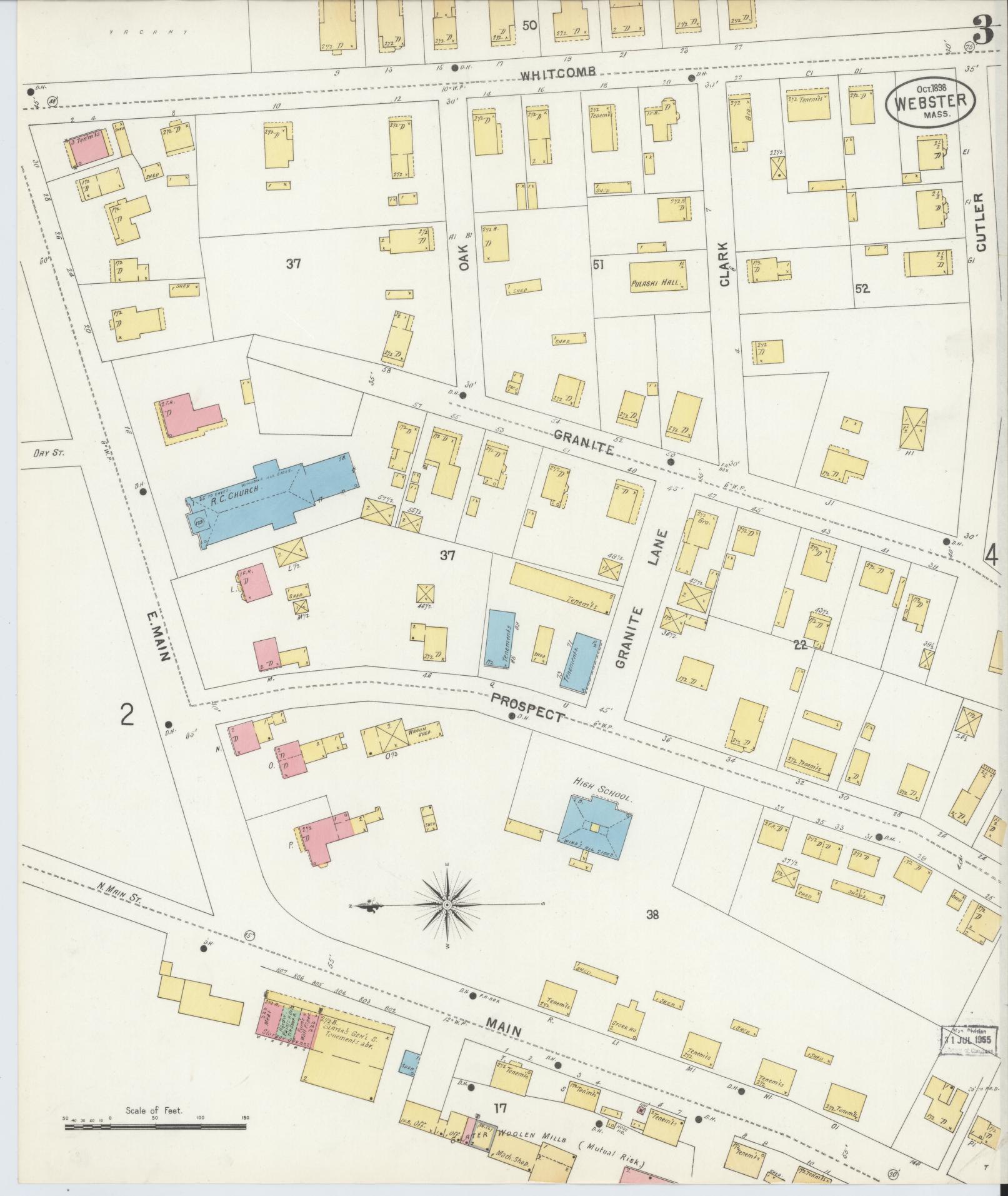 Sanborn Fire Insurance Map from Webster, Worcester County, Massachusetts (1898), Sheet #0003 - Historic Sanborn Fire Insurance Map Print, vintage old map wall art, antique decor, genealogy gift, Massachusetts Massachusetts map